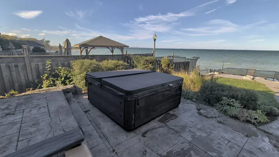 Lakefront stone patio in Stoney Creek